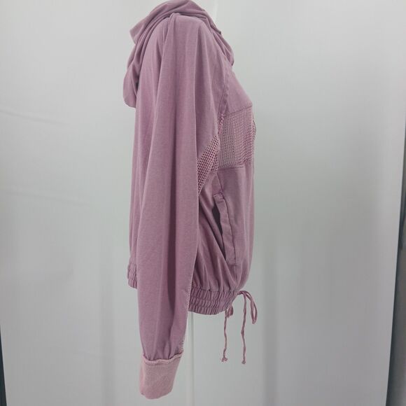 Mystree Zip Up Hoodie Hooded Sweater Jacket Womens L Mauve Mesh Panel Streetwear - Picture 4 of 8